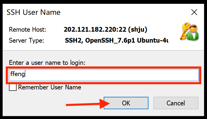 xshell enter username